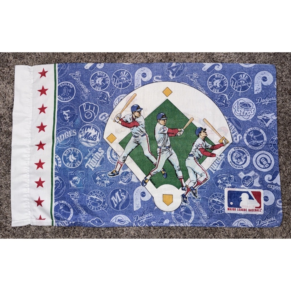 Vintage 1991 MLB Major League Baseball Double Sided 30"x18" Pillow Case